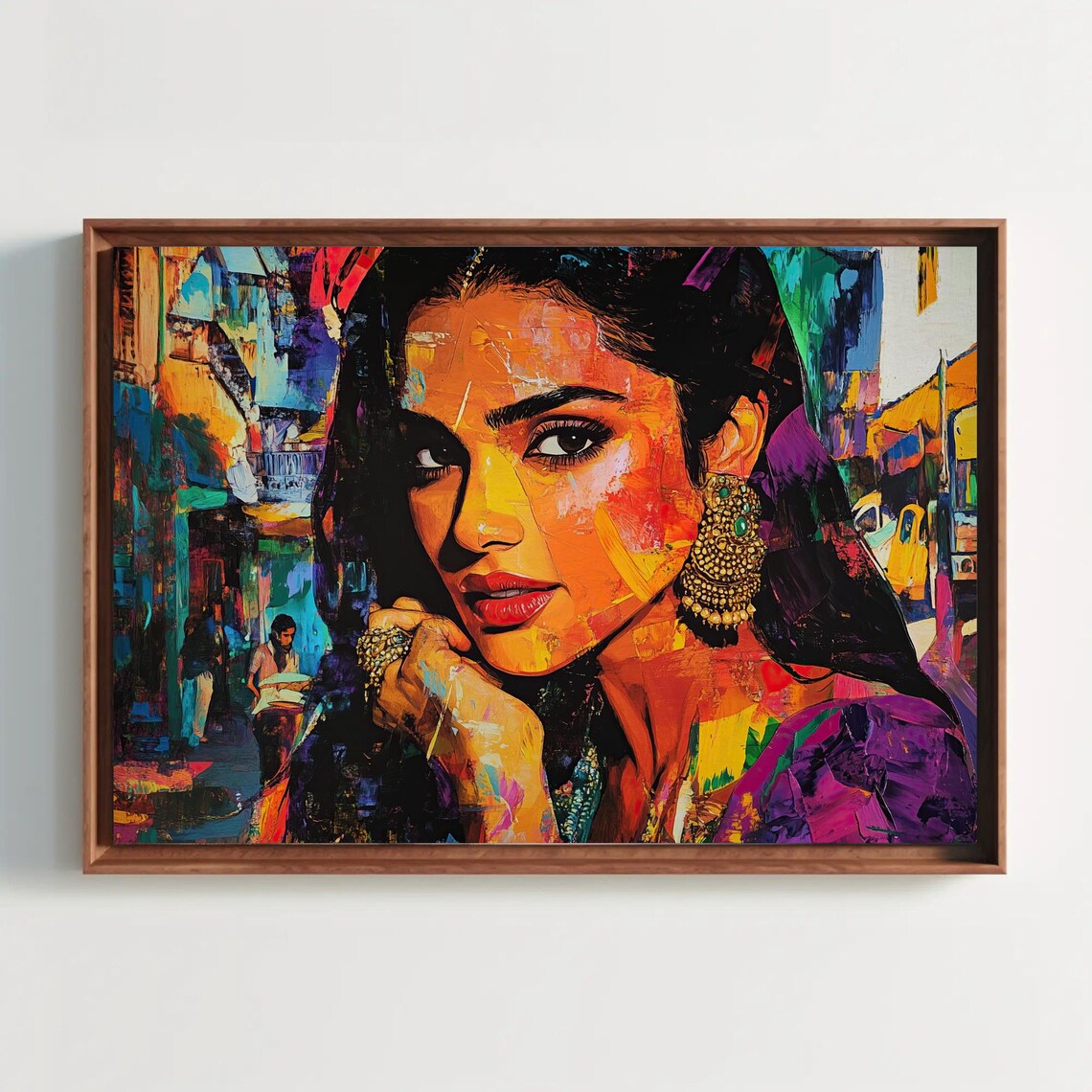 Indian Woman Graffiti Style Portrait Gold Jhumka Earrings Poster
