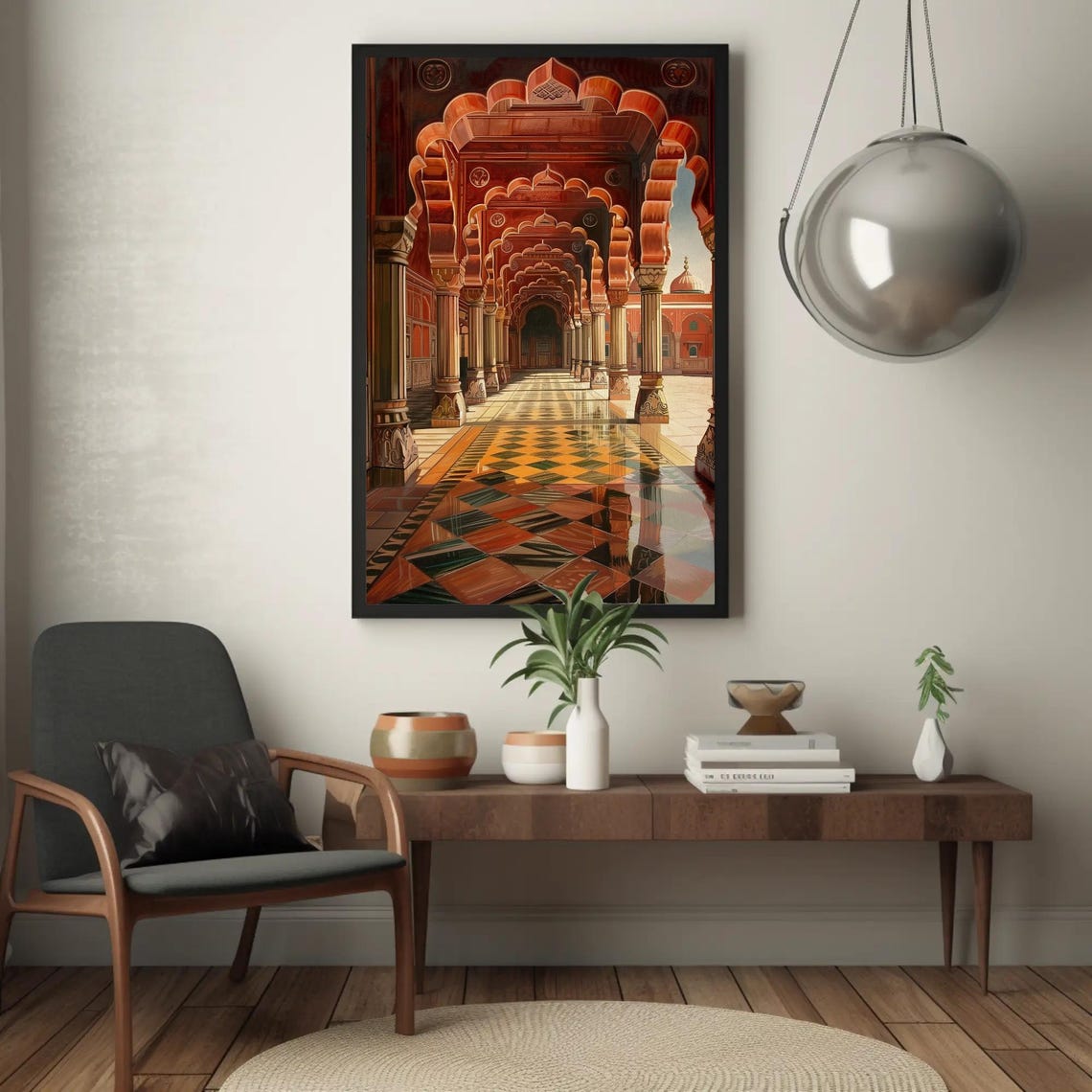 Grand Mughal Red Sandstone Arched Colonnade Palace Hall Poster - Image 3
