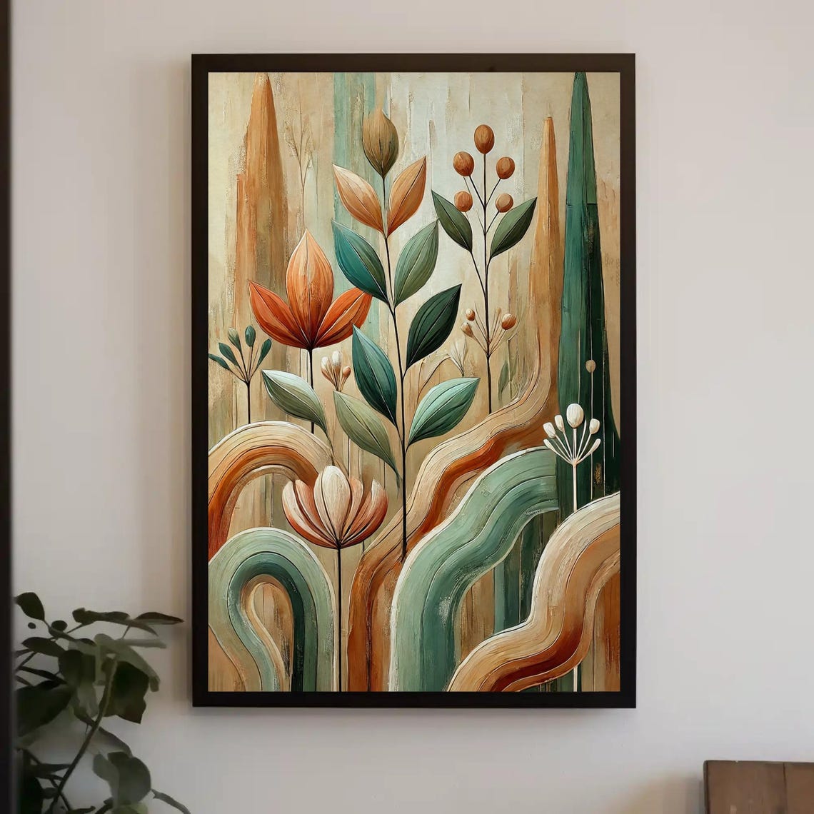 Abstract Boho Botanical in Earthy Terracotta and Sage Tones Poster