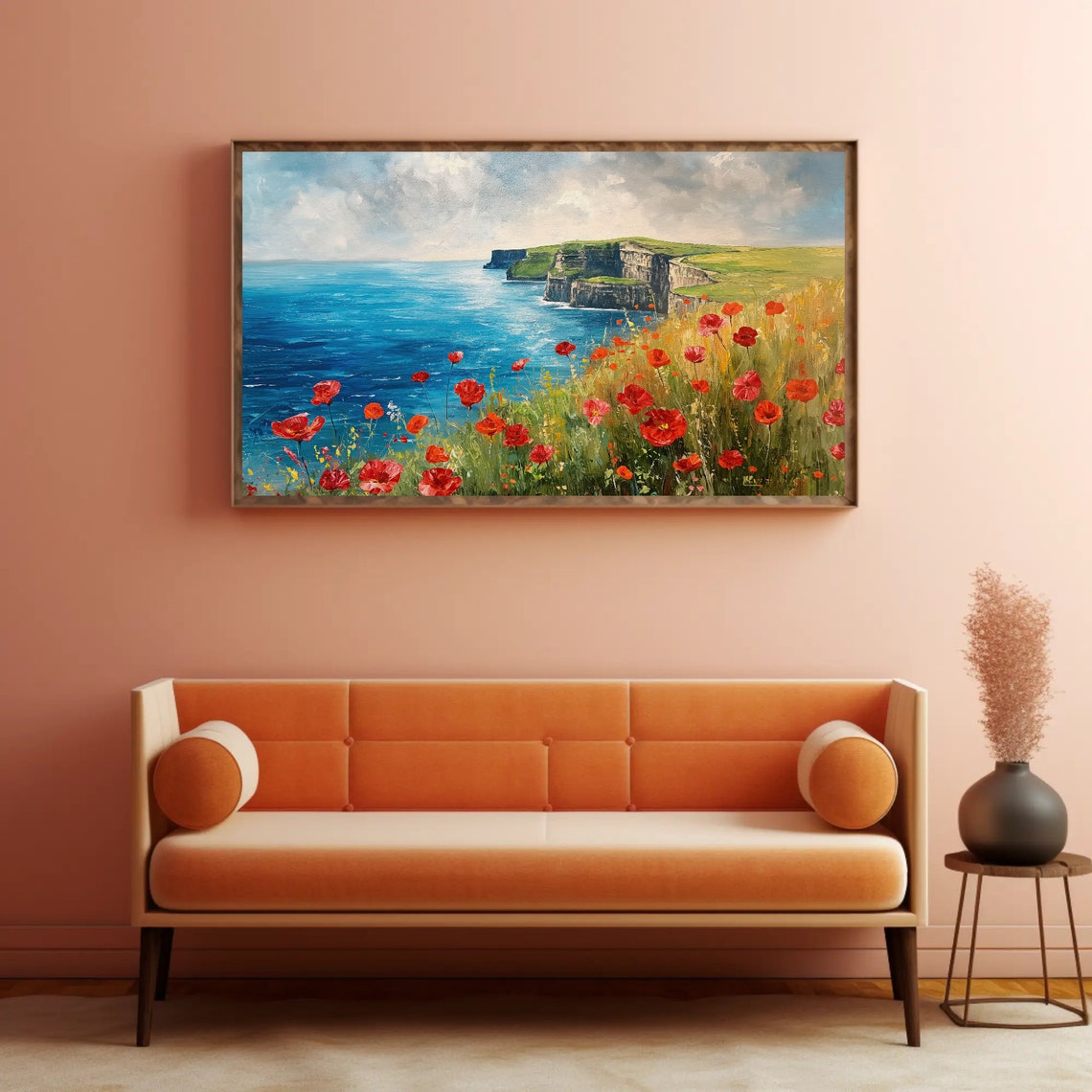 Cliffs of Moher Ireland Watercolor with Red Poppies Wall Poster - Image 4