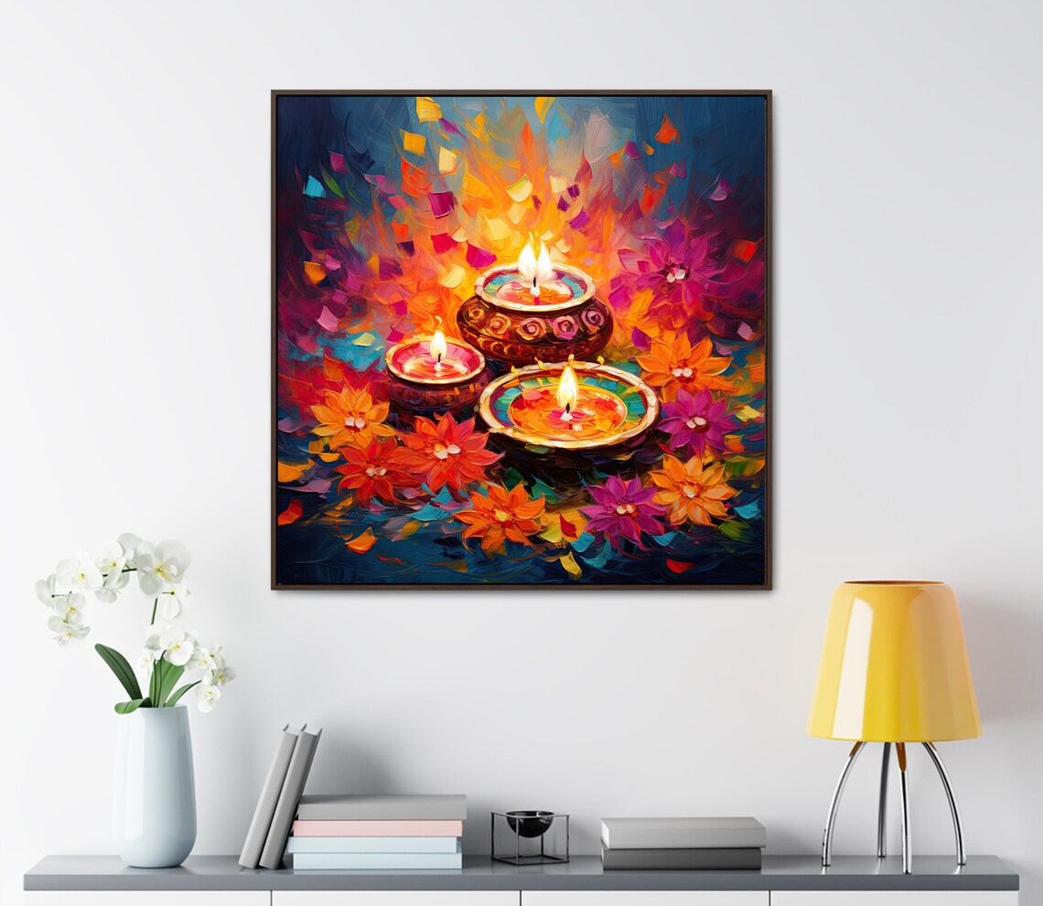 Diwali Diya Oil Painting Art Print, Indian Gift - Image 4