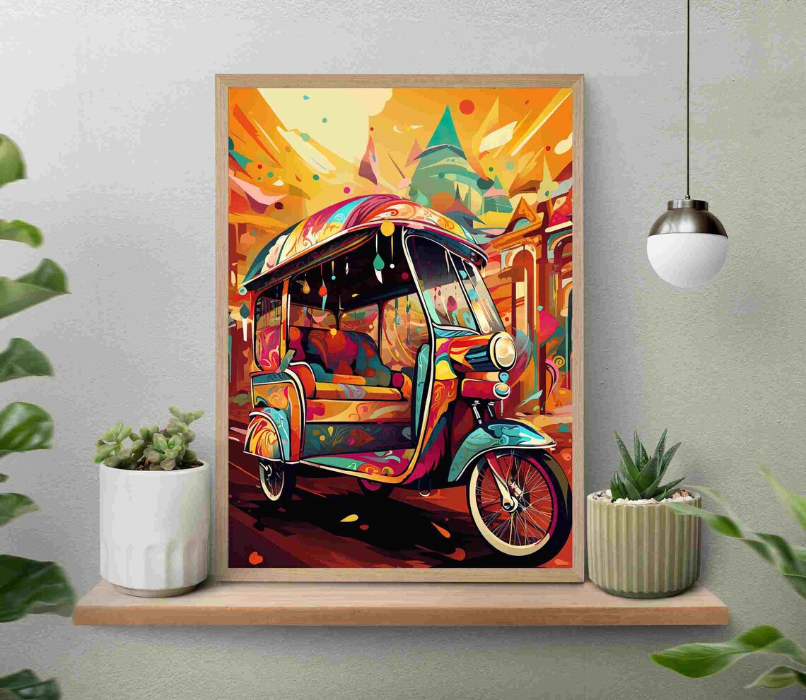 Colourful Indian Tuk Tuk Street Scene in Bold Pop Art Style Poster - Image 4