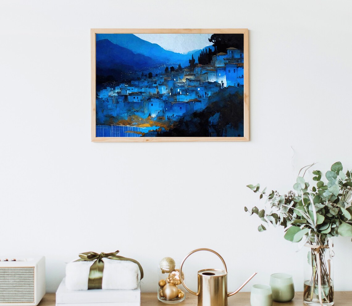 Chefchaouen Morocco Moroccan Art Deco Travel Poster - Image 5
