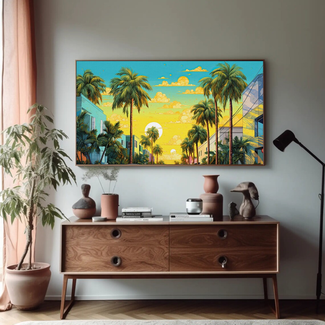 Miami Palm Street Sunset With Classic Car Retro Pop Art Poster - Image 5