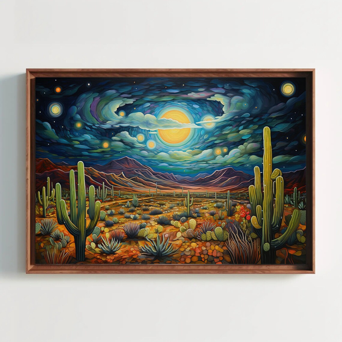 Sonoran Desert Night Cactus Art Print, Mexican Desert