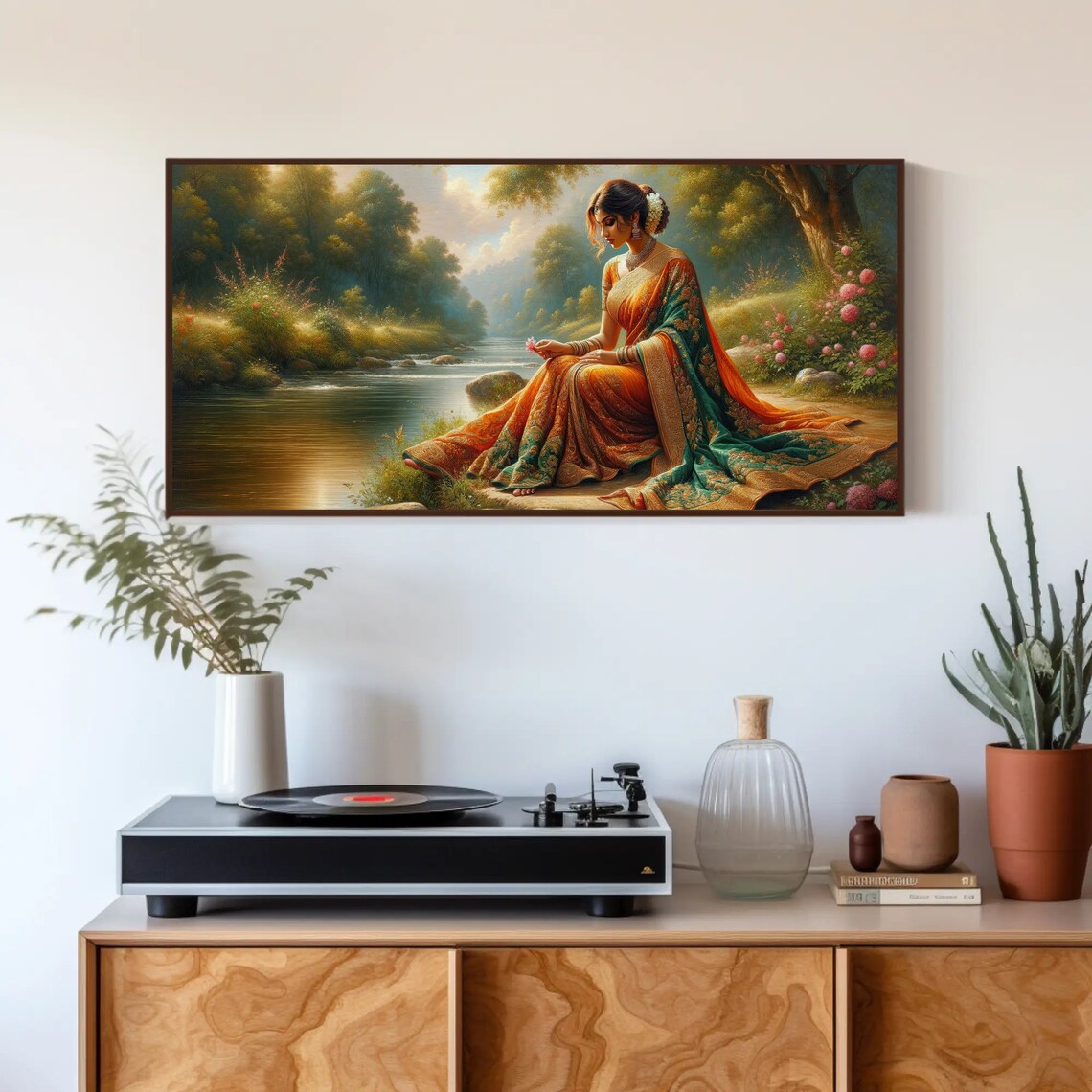 Indian Woman by the River Shore, South Asian Art Print - Image 3