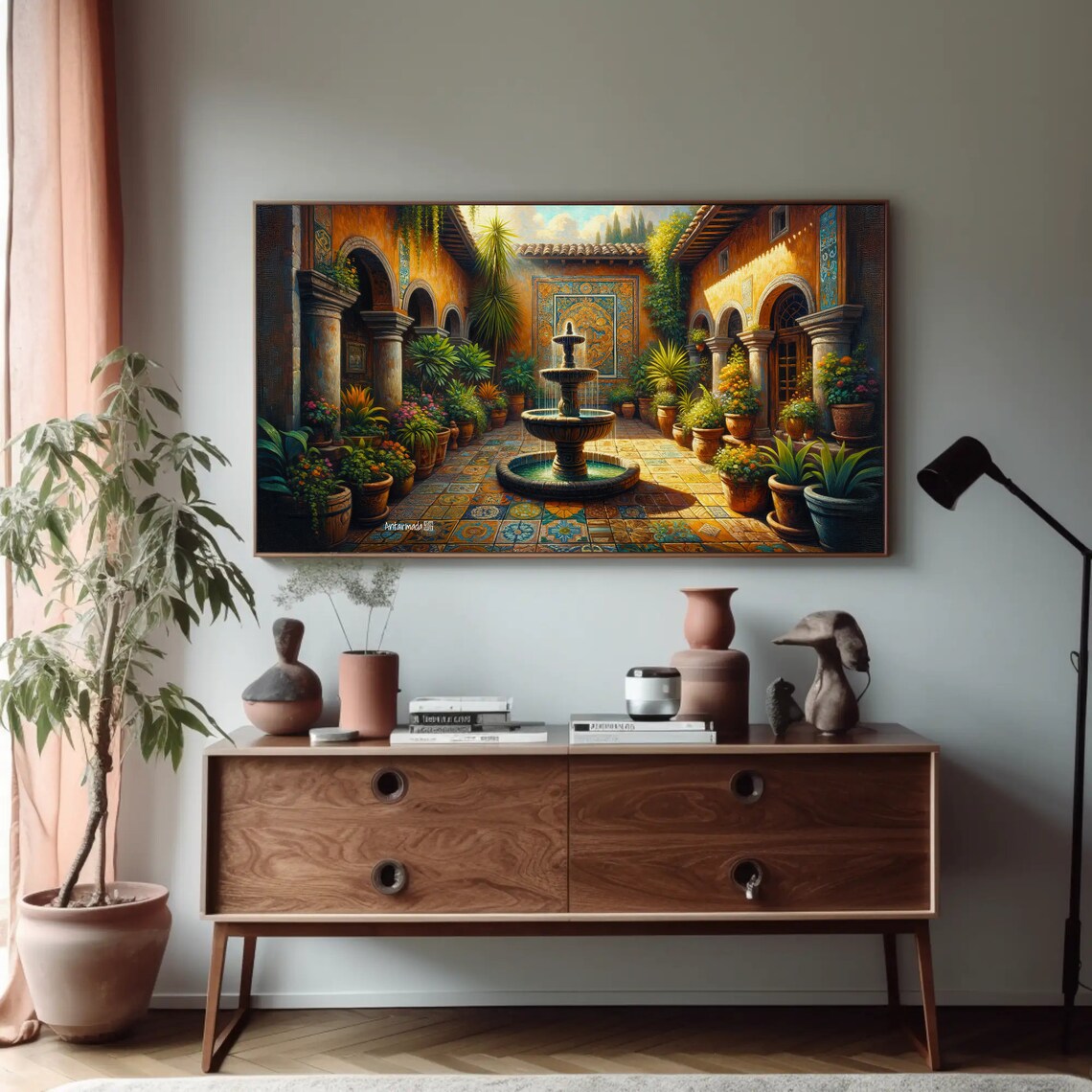 Mexican Courtyard Art Print, Traditional Garden Scene - Image 4
