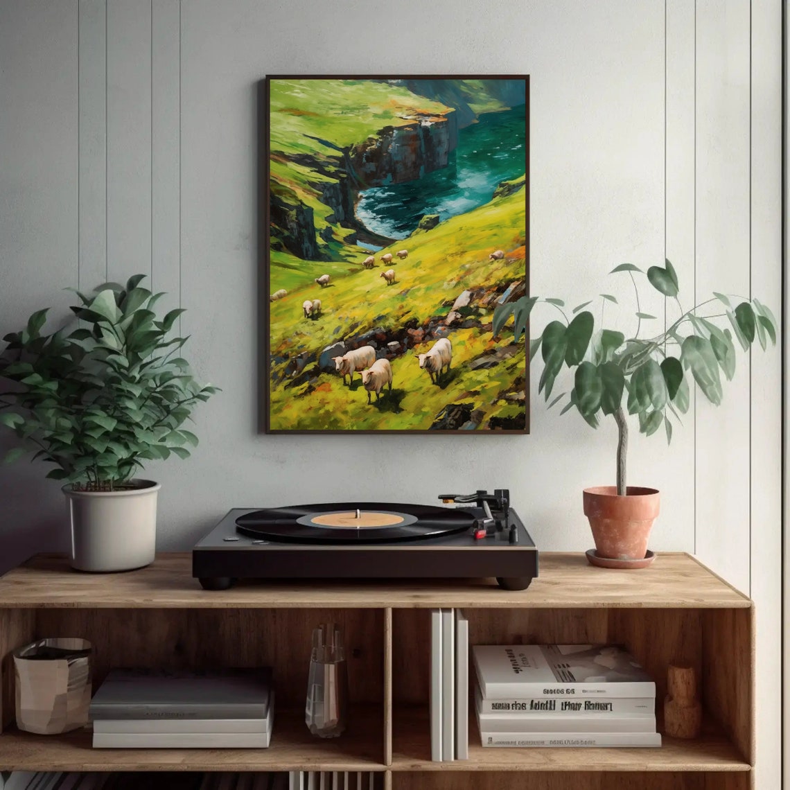 Sheep Grazing On Green Sea Cliffs Pastoral Coastal Landscape Poster - Image 4