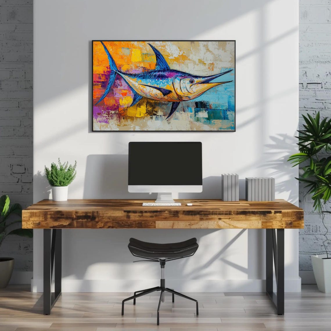 Colorful Blue Marlin Impasto Oil Painting Ocean Scene Poster - Image 2