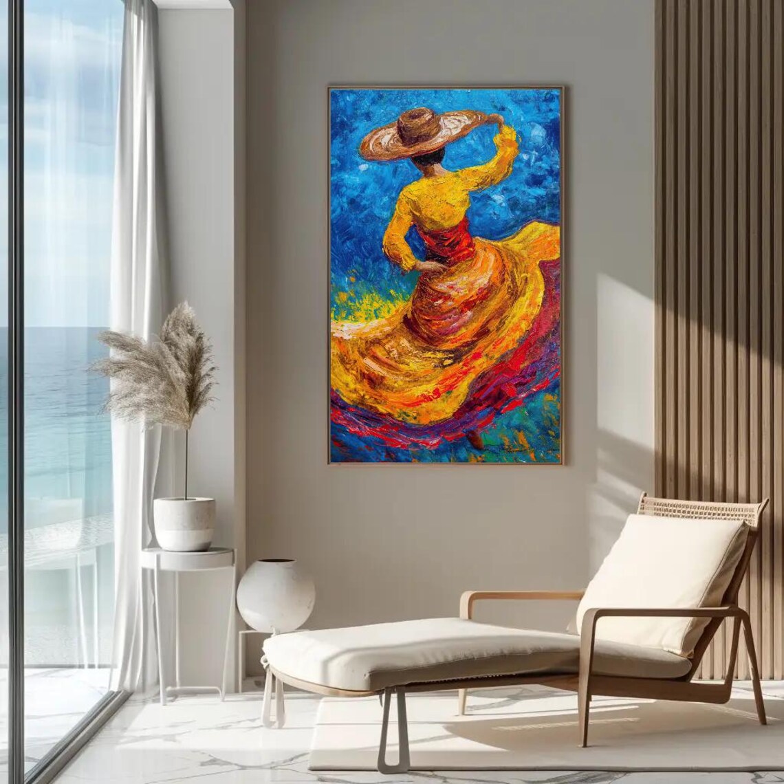 Colombian Folk Dancer In Straw Hat Swirling Yellow Skirt Poster - Image 3