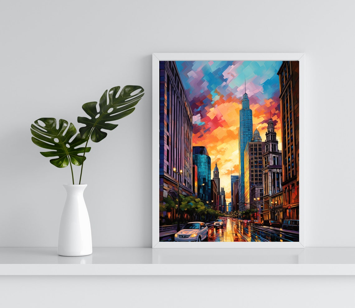 Chicago Wall Art Wall Art Chicago Poster Chicago Photo Chicago Poster Print Custom Travel Poster United States Oil Painting - Image 3
