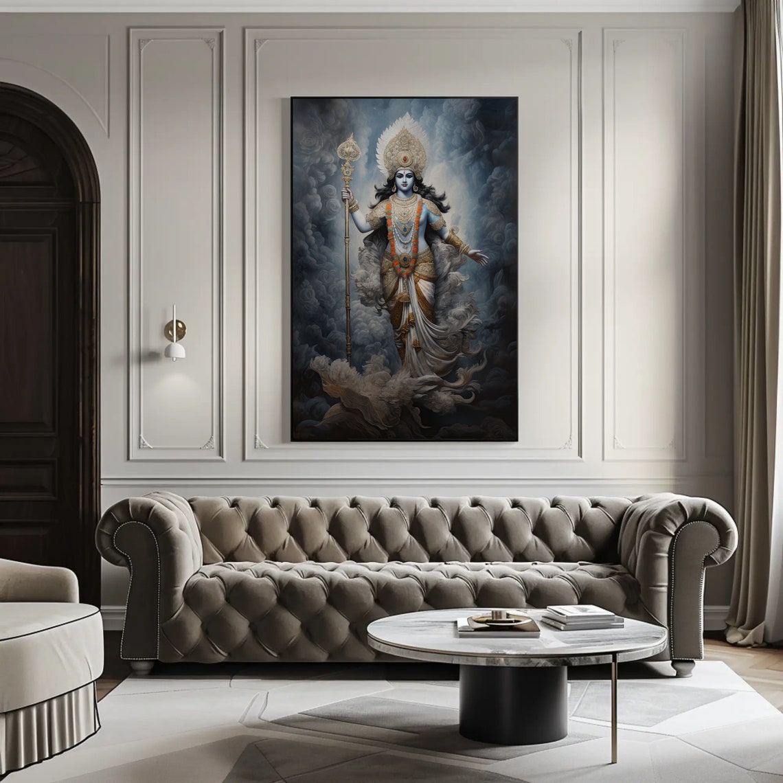 Lord Vishnu Hindu God Portrait Poster Amidst Clouds and Golden Light - Image 2