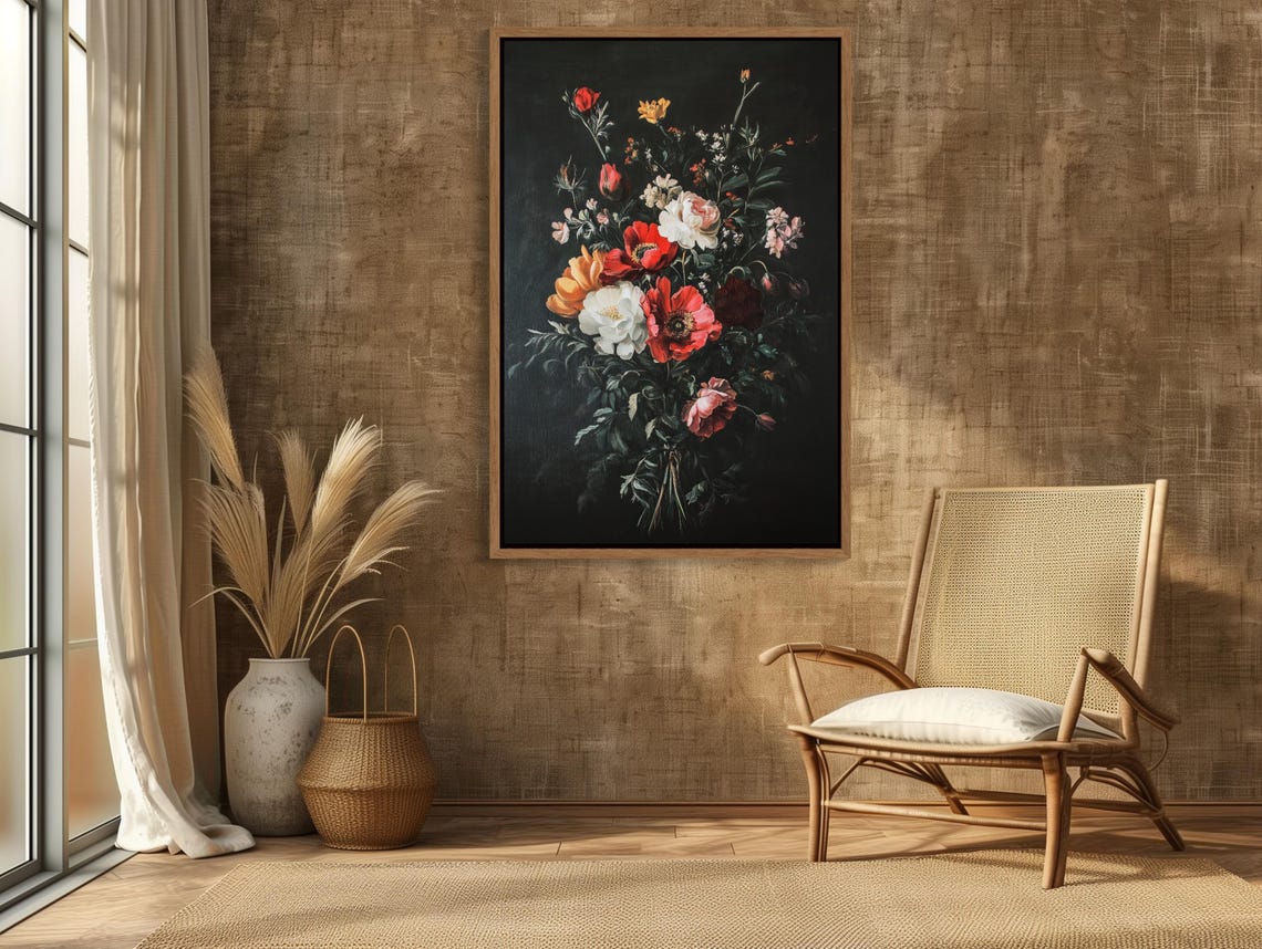 Moody Vintage Floral Bouquet On Black Old Master Style Poster - Image 4