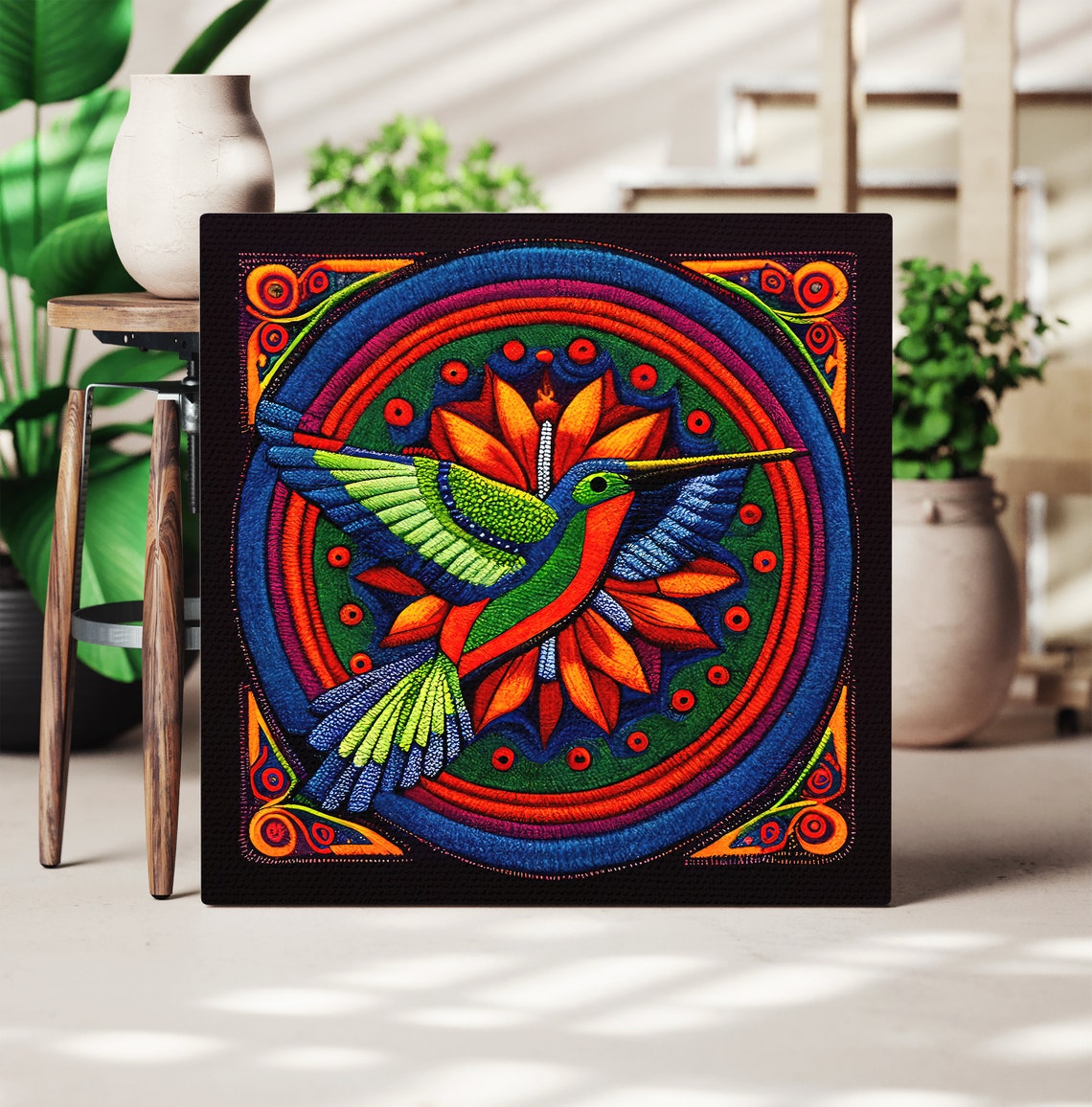 Huichol Style Hummingbird Mandala Vivid Mexican Folk Art Poster - Image 3