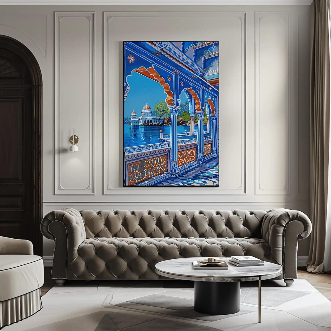 Blue Indian Palace Lake Sparkling Water Ornate Arches View Poster - Image 4