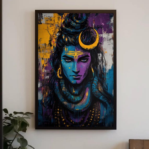 Lord Shiva Modern Portrait Print Indian God Wall Art Shiv Ji Decor Hindu Deity Painting Spiritual Home Decor Ready To Hang