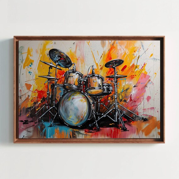 Drum Kit Graffiti Colorful Paint Splash Musician Wall Poster