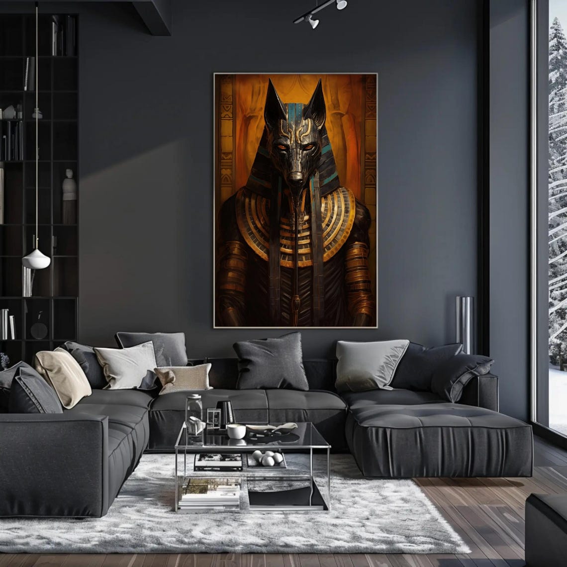 Anubis Egyptian God in Dark Ceremonial Armor with Golden Collar Poster - Image 2