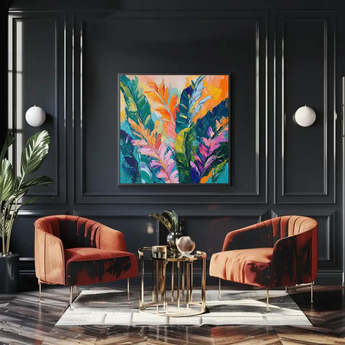 Palette Knife Tropical Leaves In Vibrant Botanical Colors Poster - Image 3