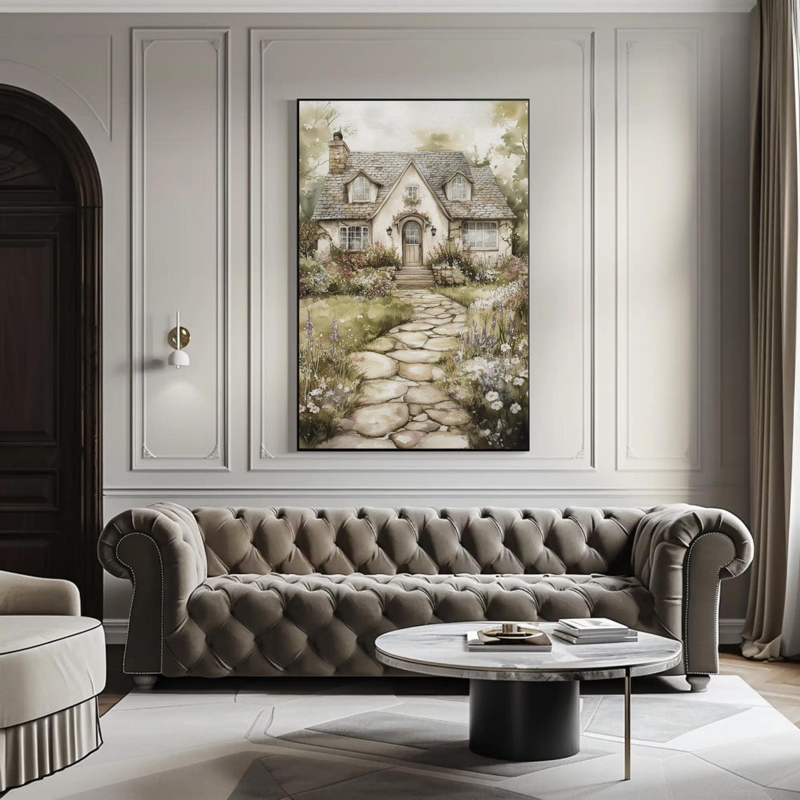 Charming Stone Cottage with a Stone Path and Flower Garden Poster - Image 3