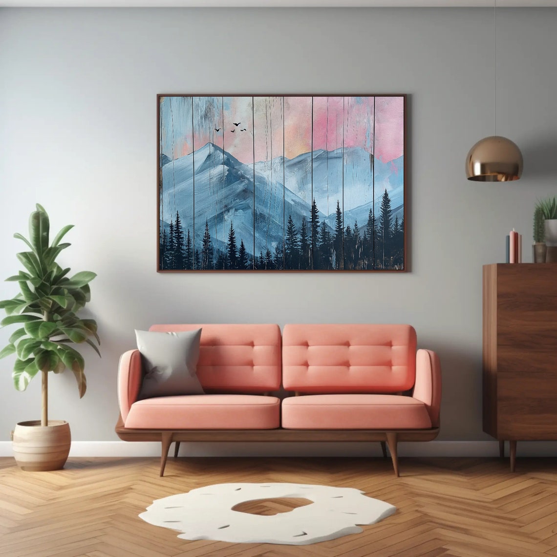 Mountain Cabin Wall Art Wood Panel Mountain Print Mountain Wall Art Housewarming Gift Framed Unframed Print Ready To Hang - Image 2