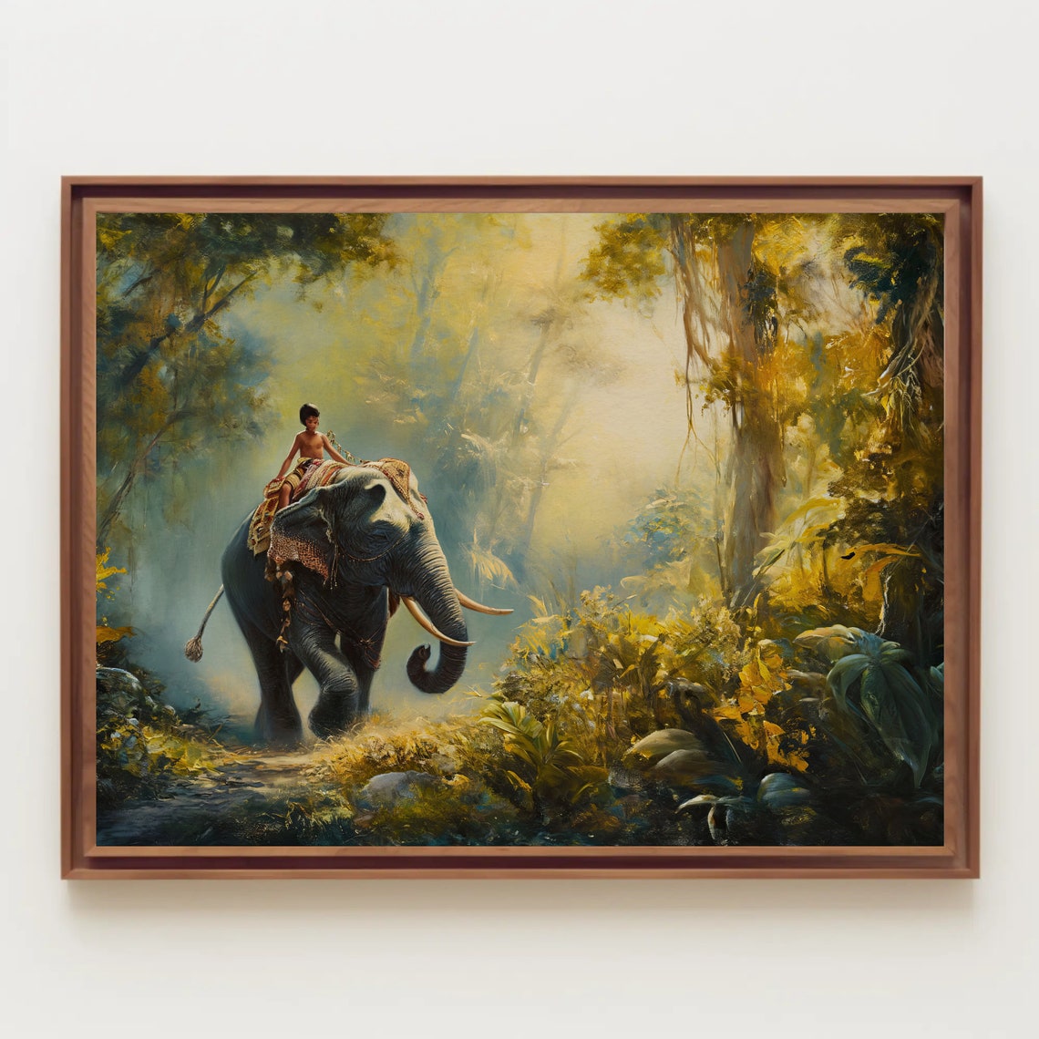 Kid Riding Elephant in Golden Indian Jungle Panoramic Wall Poster - Image 3