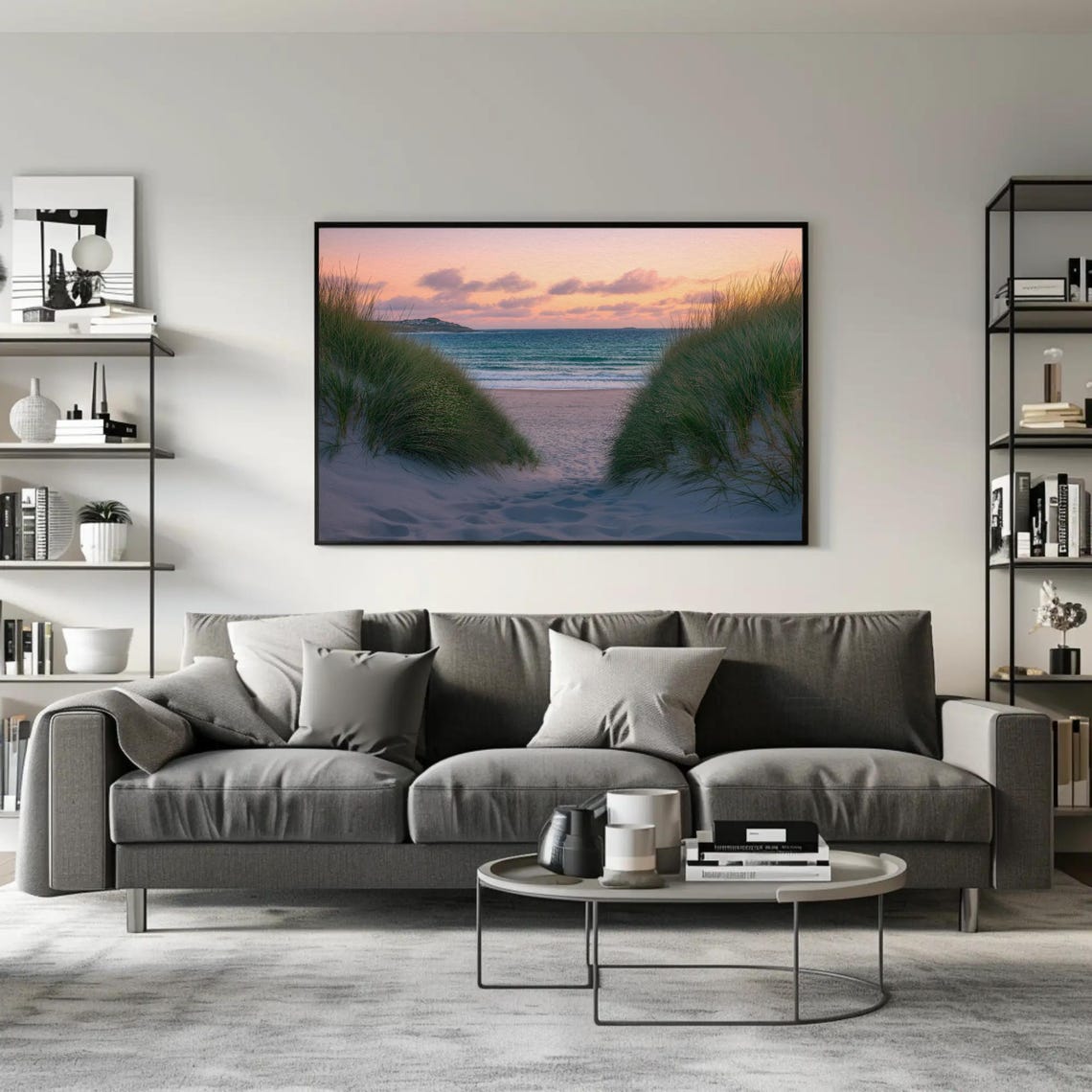 Beach Path Through Grassy Sand Dunes At Sunset Coastal Poster - Image 2