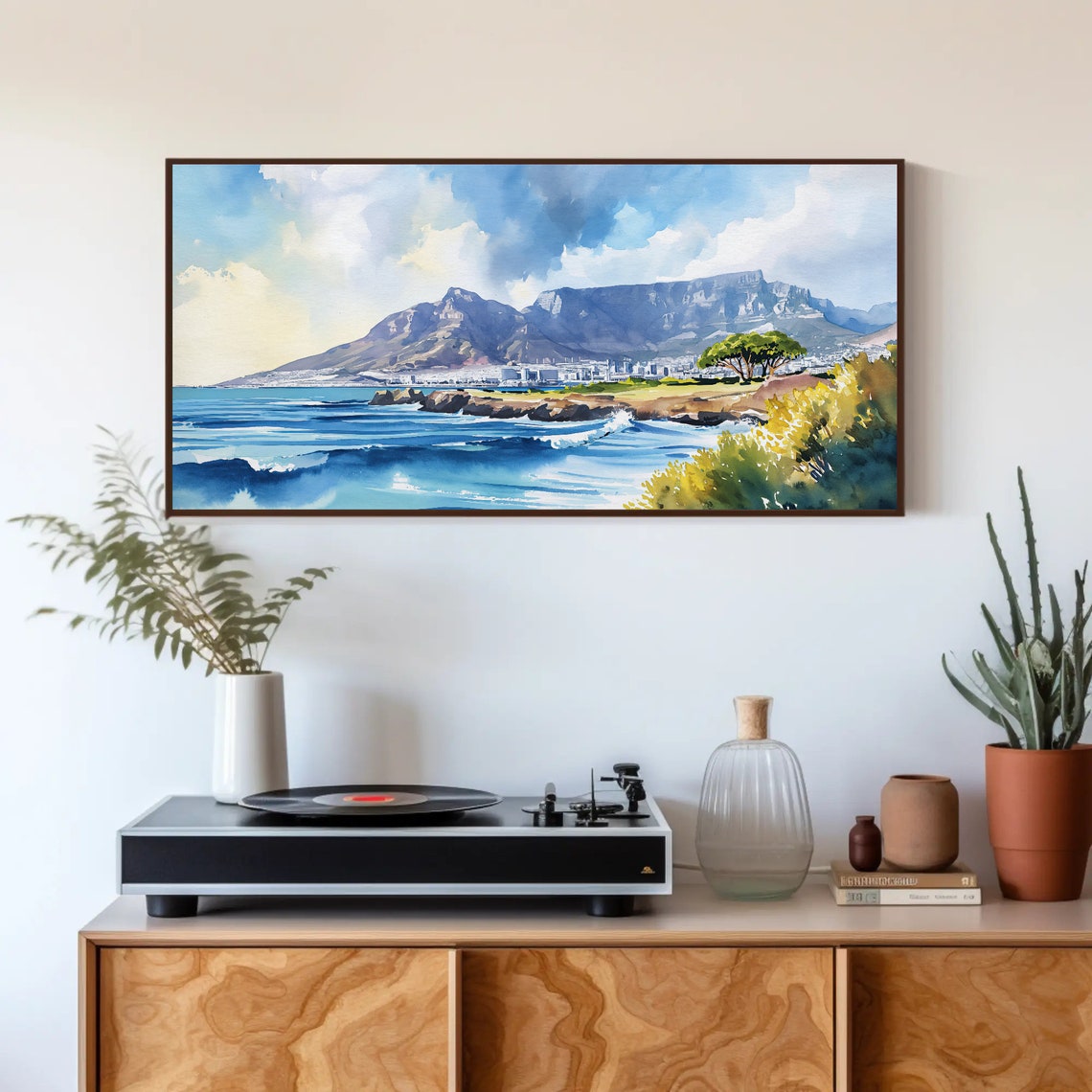 Cape Town Table Mountain Coastline Watercolor Landscape Poster - Image 4