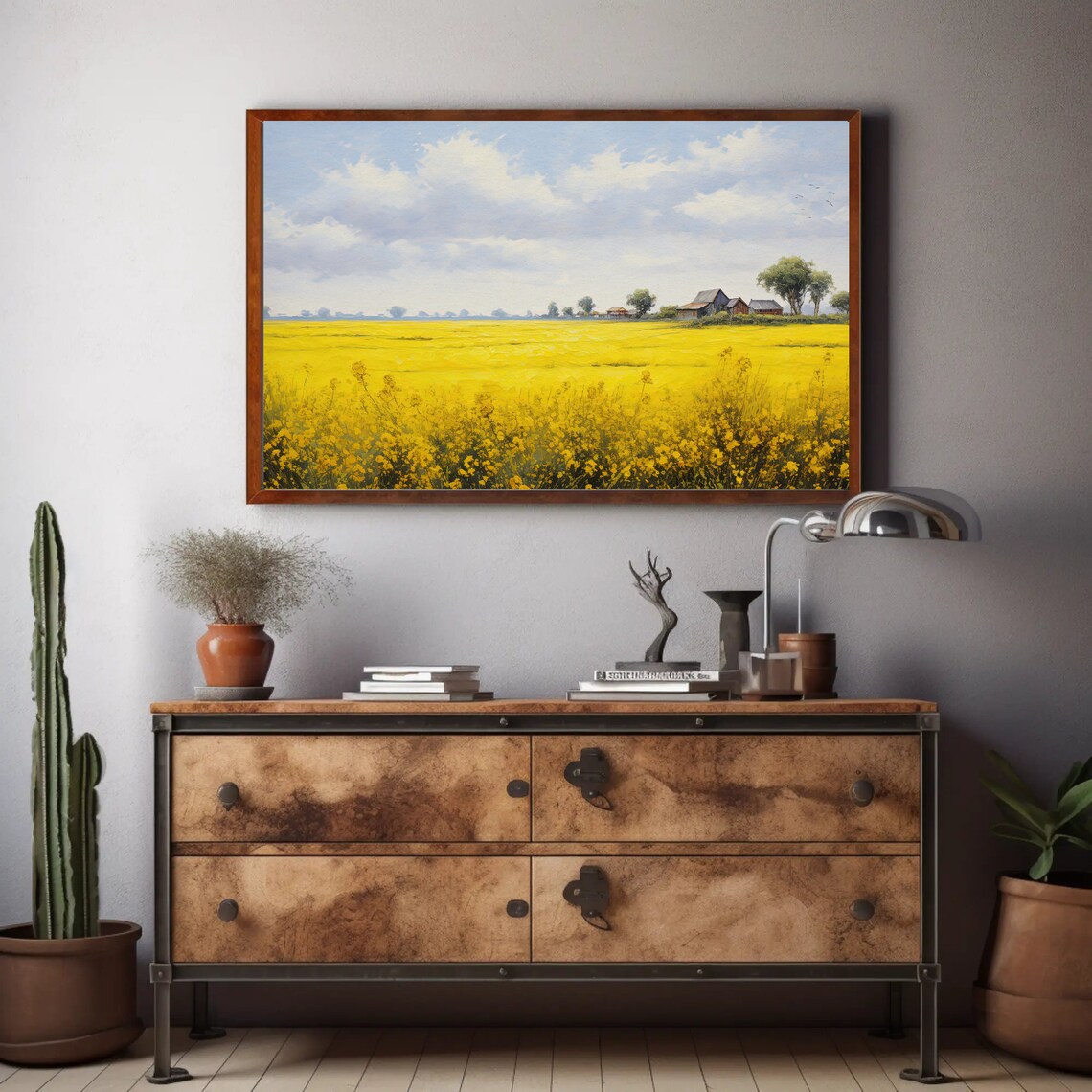 Mustard Field Farmhouse Bright Yellow Flowers Landscape Art Print - Image 2