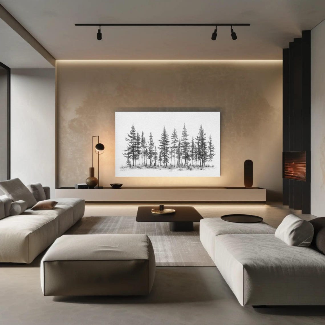 Minimalist Black And White Pine Tree Forest Sketch Art Poster - Image 4