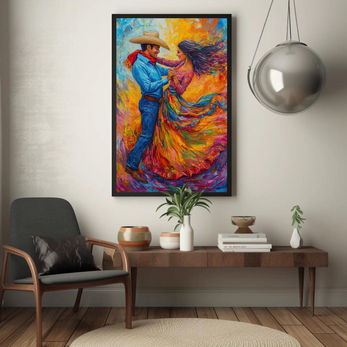 Joyful Jarabe Tapatio Dance Couple in Vivid Spinning Color Poster - Image 4