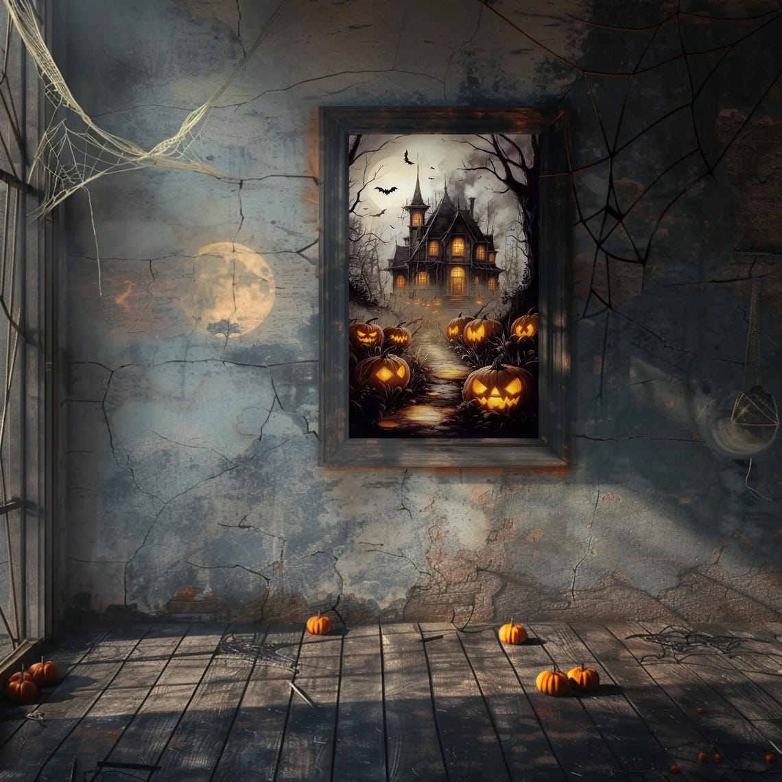 Haunted House Pumpkin Trail Mist Ornate Gothic Halloween Poster - Image 3