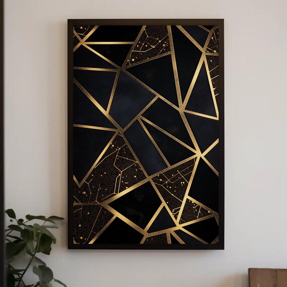 Gold And Black Pattern Abstract Print Luxury Modern Art Wall Decor Bold Geometric Pattern Painting For Living Room Or Office
