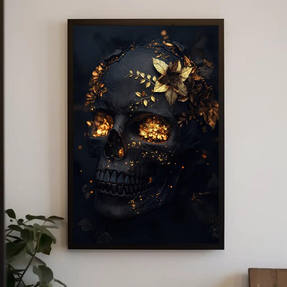 Modern Golden Skull Art Elegant Metallic Skull Wall Decor Luxury Gold Accent Print Bold Contemporary Art Ready To Hang