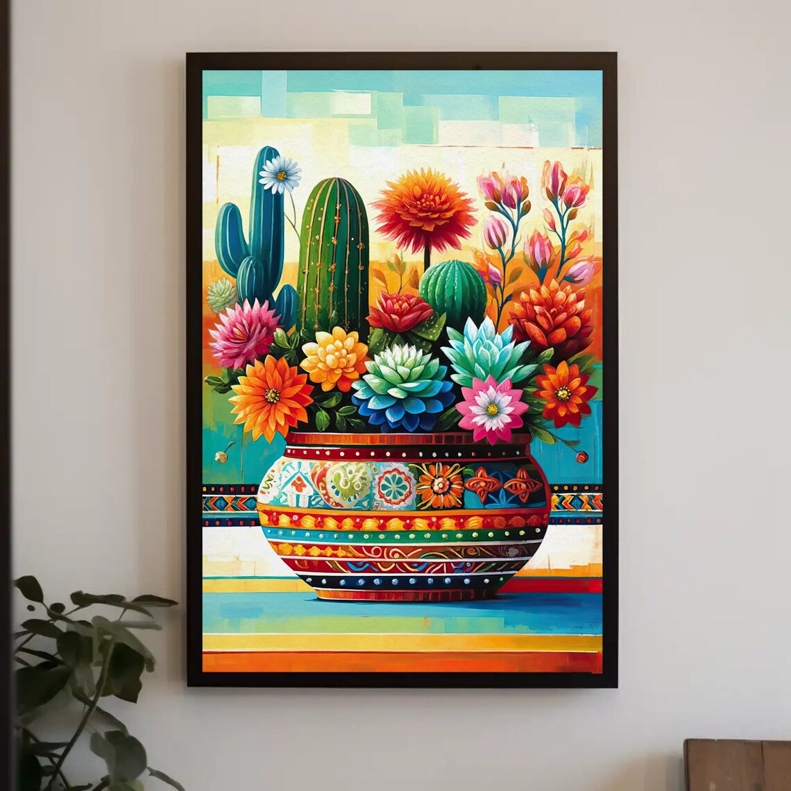 Cacti Fiesta Mexican Oil-Painting-Style Art Print