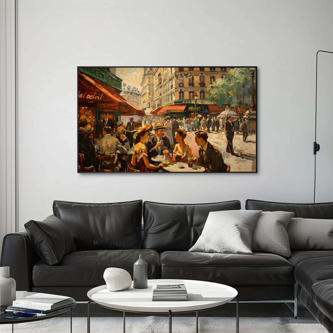 Vintage Paris Cafe Terrace Bustling Street Scene Oil Painting Poster - Image 5