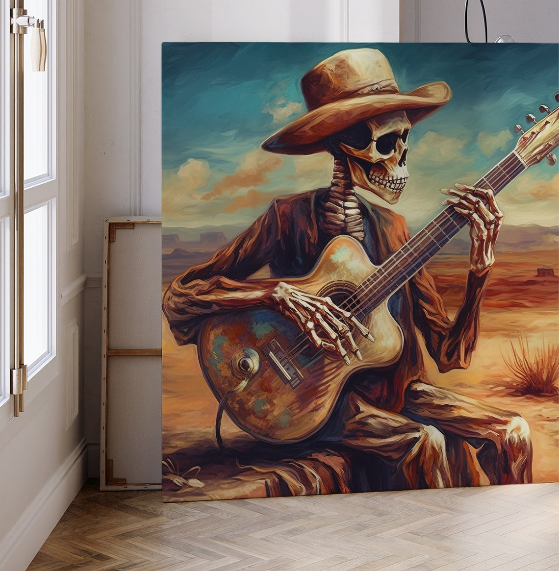 Day Of The Dead Skeleton Cowboy Playing Guitar In The Desert Poster - Image 4