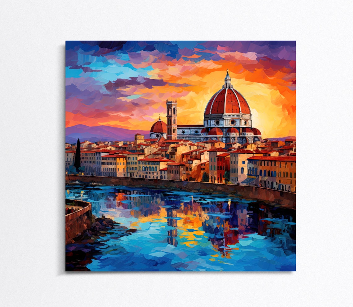 Florence Cathedral Arno River Sunset Reflection Italy Travel Poster - Image 4