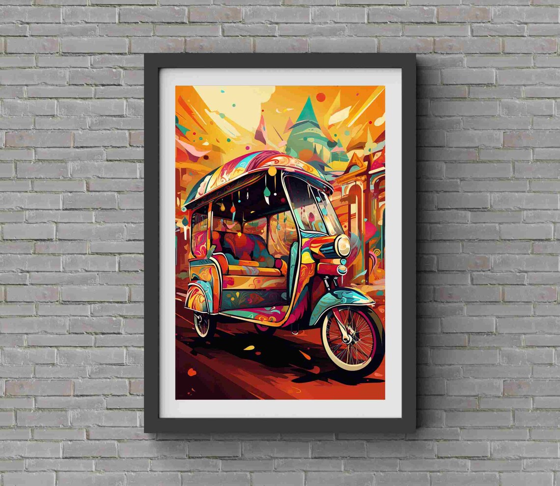 Colourful Indian Tuk Tuk Street Scene in Bold Pop Art Style Poster - Image 3