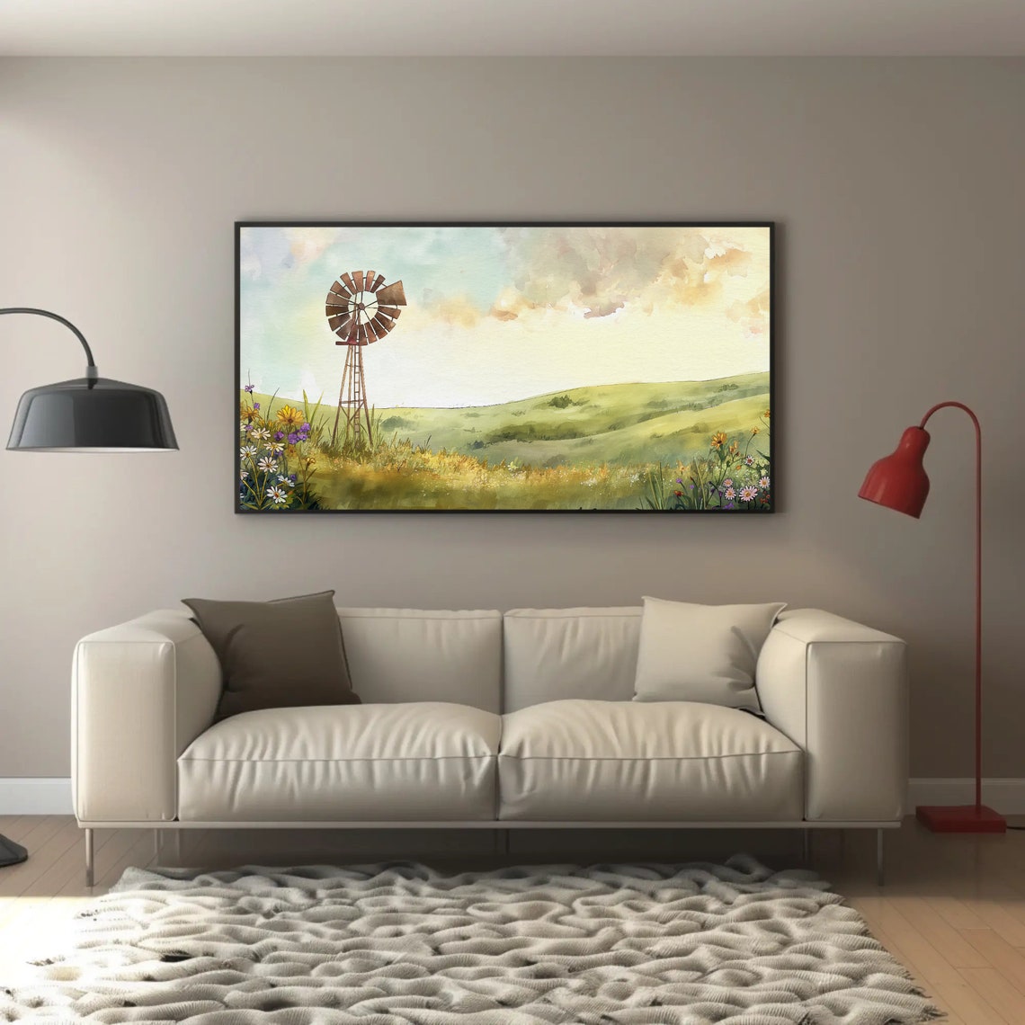 Rustic Windmill in a Rolling Green Countryside Meadow Poster - Image 4