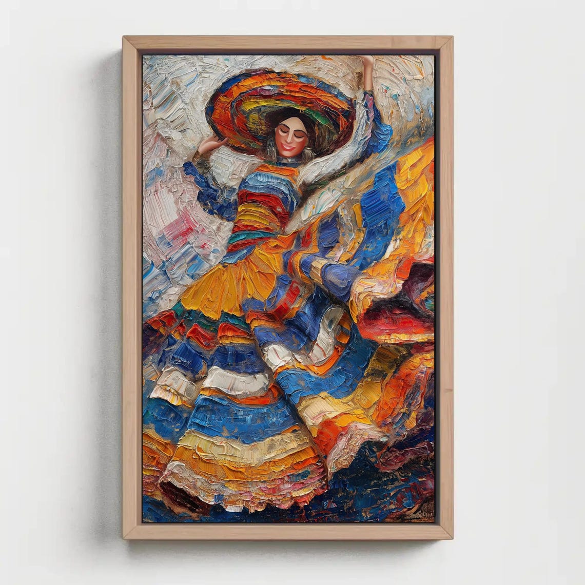 Mexican Folk Dancer In Rainbow Ruffled Skirt And Sombrero Poster - Image 2