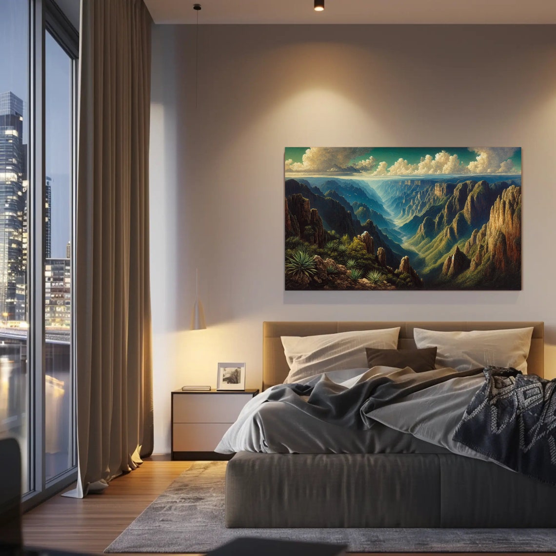 Vast Canyon Cliffs Under Dramatic Clouds Landscape Painting Poster - Image 4