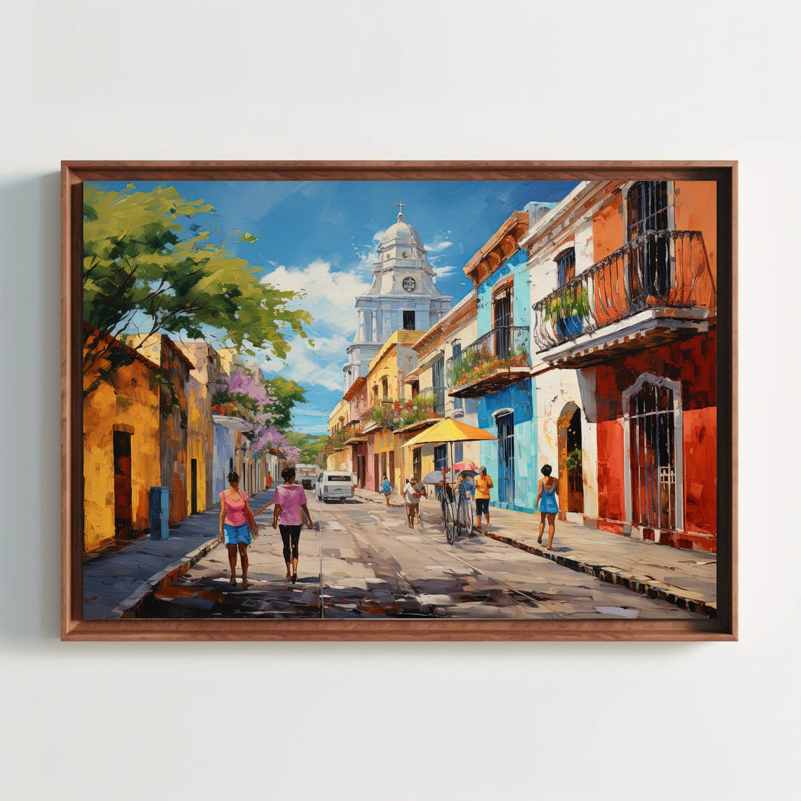 Merida Mexico Colonial Street With White Cathedral Art Poster - Image 5