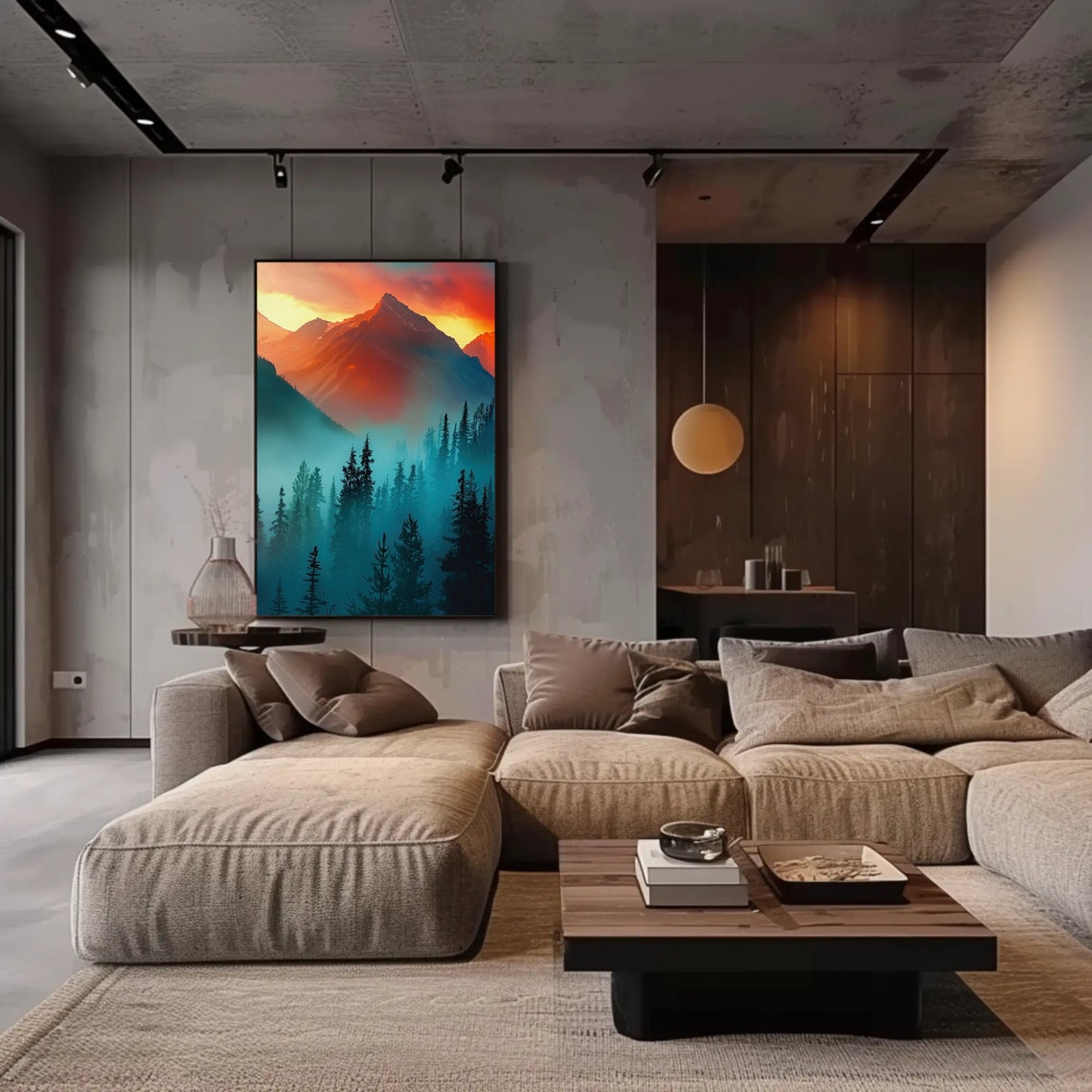Sunset Mountain Landscape Print Trees Mountain Modern Picture Calm Wall Art Bedroom Wall Decor Gift - Image 3