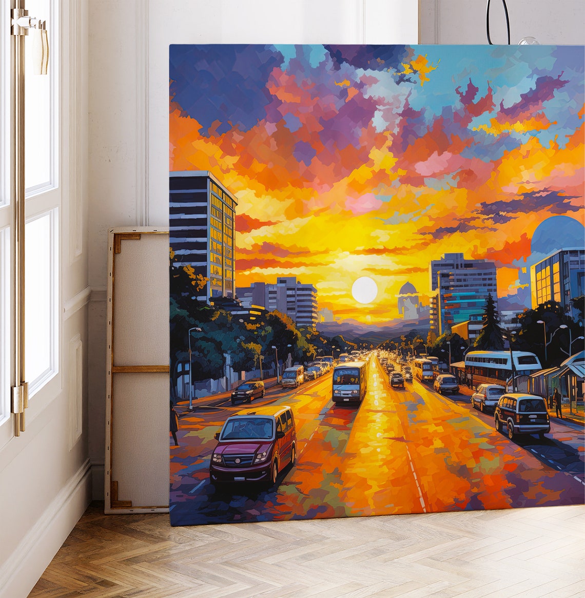 Abuja Nigeria City Avenue Fiery Orange Sunset Painting Poster - Image 3