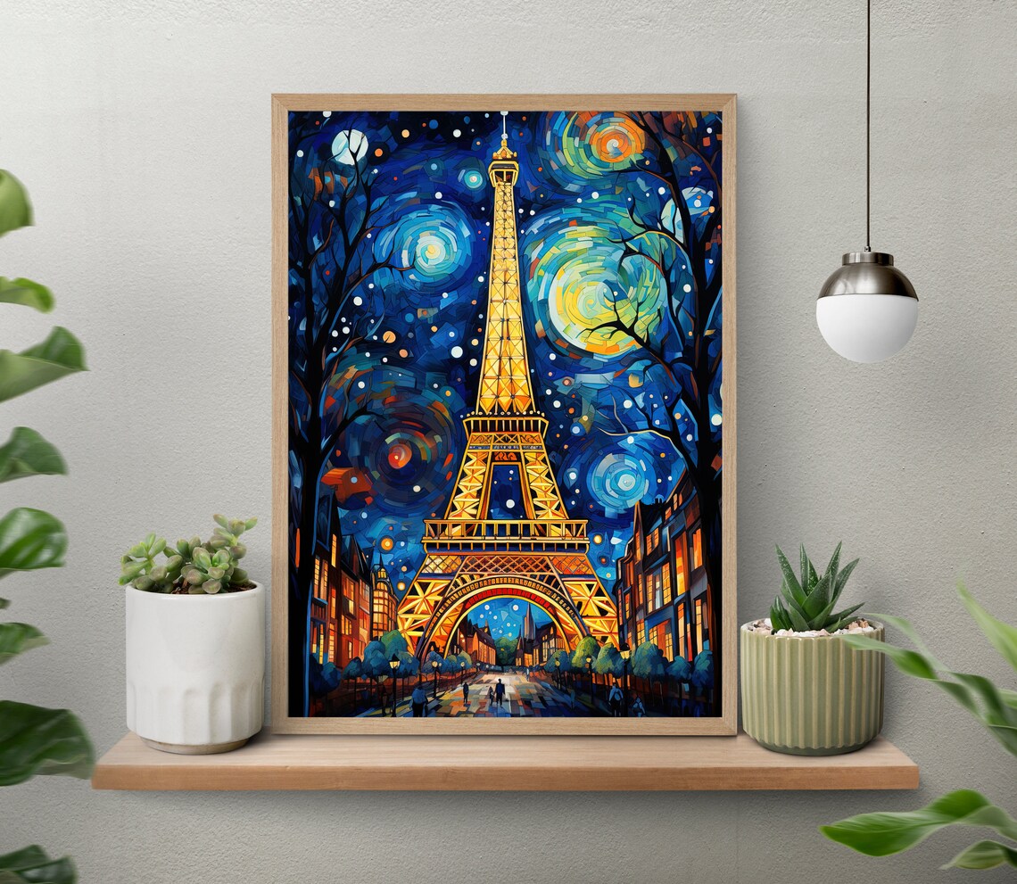 Eiffel Tower in Paris Night Travel Poster Print - Image 5