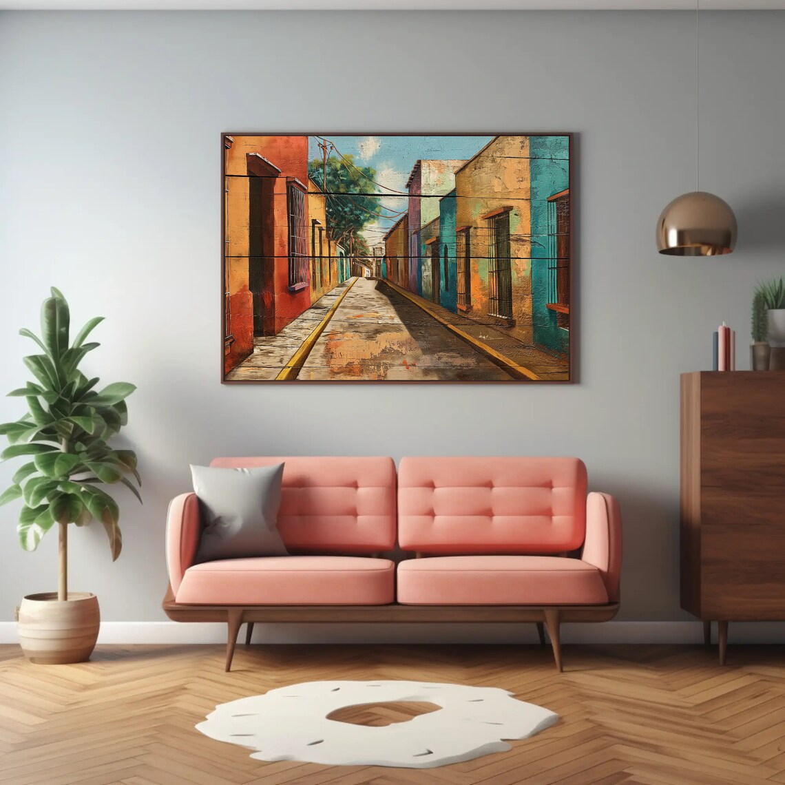 Mexican Street Painting, Wood Effect Art Print - Image 2