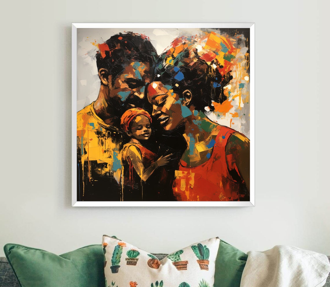 African Family Tender Embrace Abstract Expressionist Art Poster - Image 5