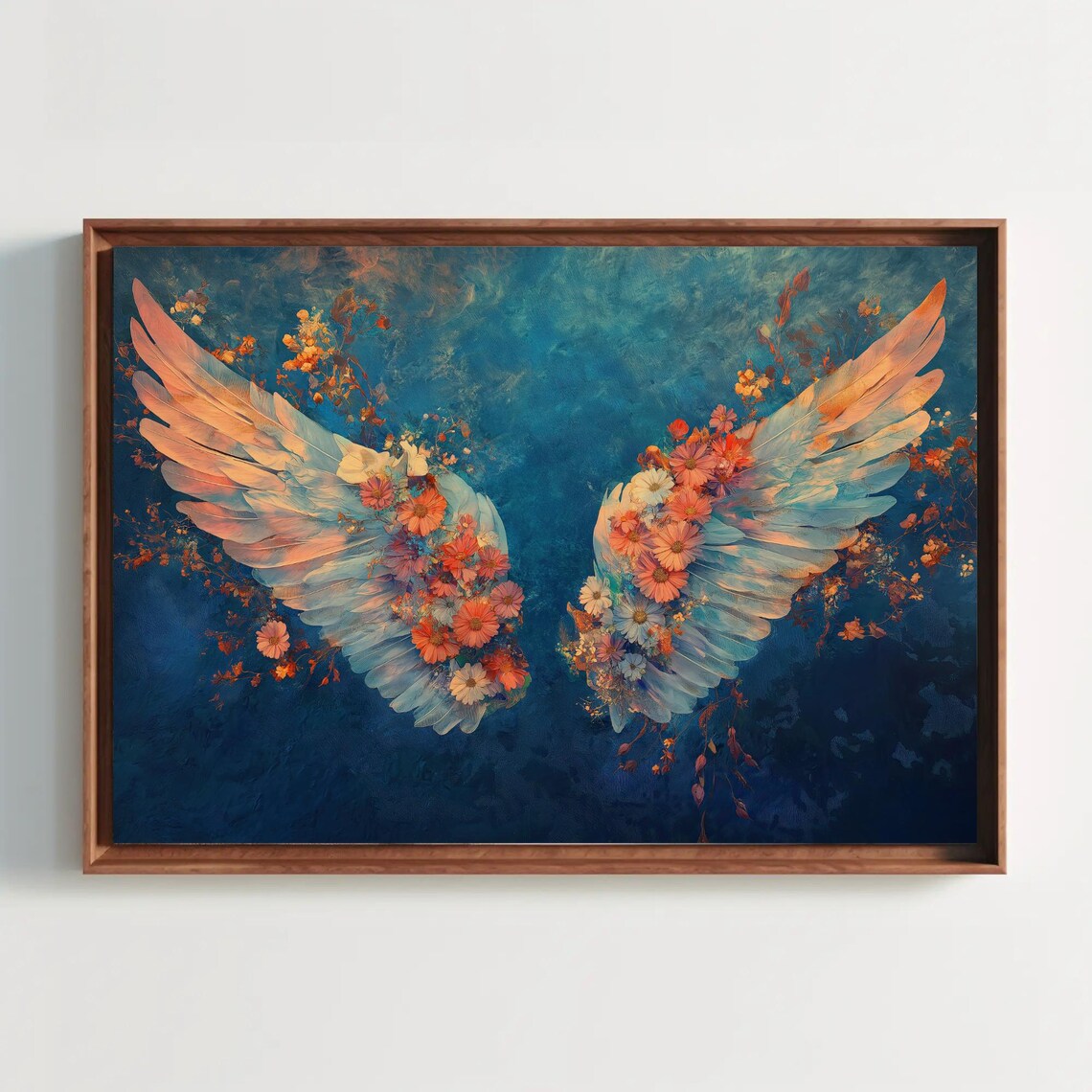 Ethereal Floral Angel Wings On Teal Spiritual Heavenly Art Poster