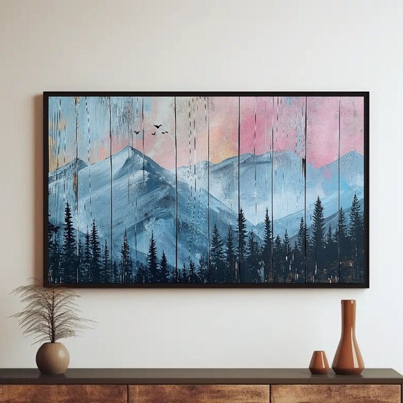 Mountain Cabin Wall Art Wood Panel Mountain Print Mountain Wall Art Housewarming Gift Framed Unframed Print Ready To Hang